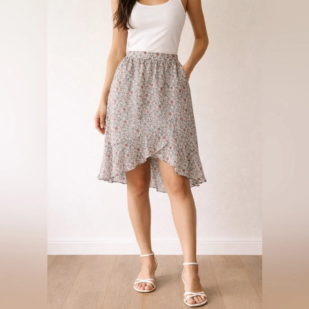 Madewell Floral Ruffle Wrap Skirt Size 0 Blue Red Mini Boho Cottagecore